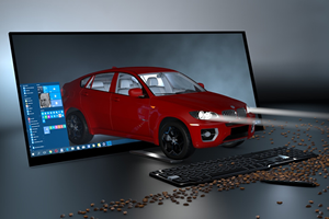 Auto fährt aus dem Moniter
